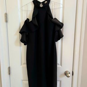 Stunning black cold shoulder maternity dress by PinkBlush